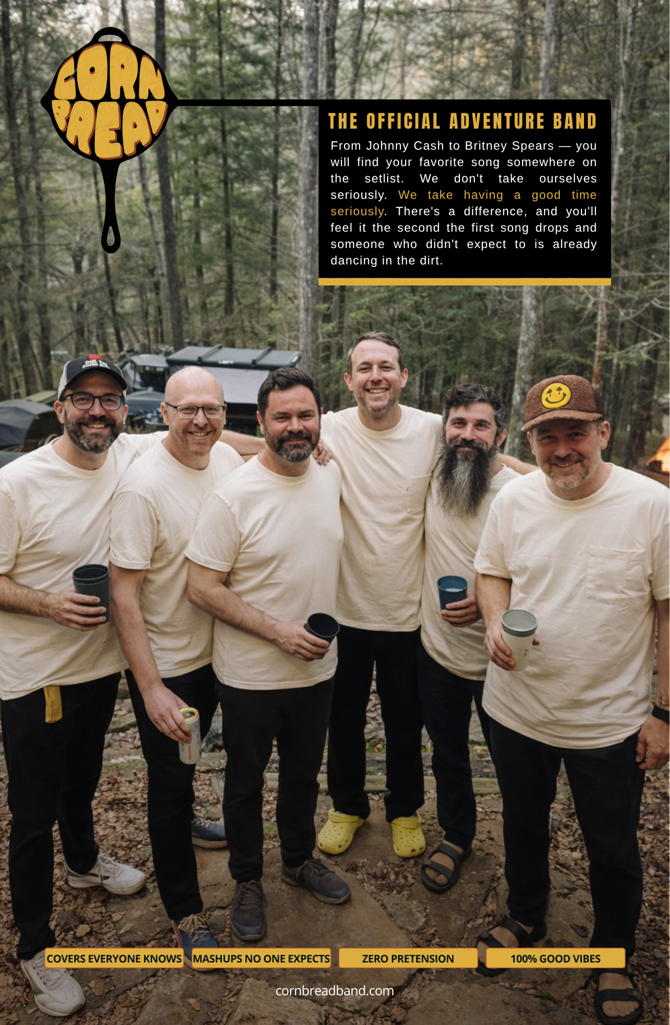 Cornbread band at a campsite