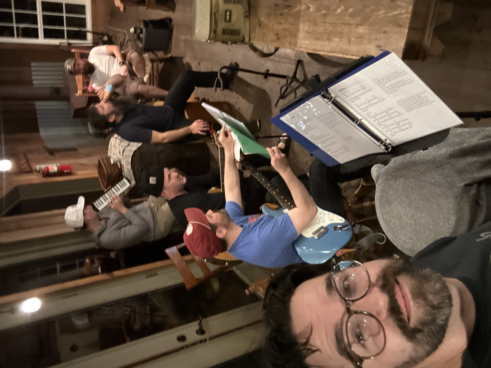 Band rehearsing on the porch